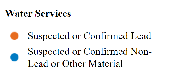 Color key to map of Providence Rhode Island with suspected or confirmed lead pipes